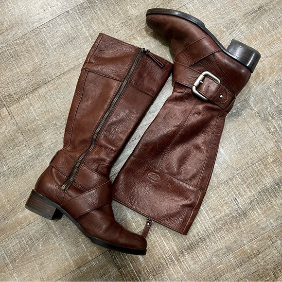 Fossil Genuine Leather Brown Knee High Zip Boot With Harness Detail - Picture 2 of 5